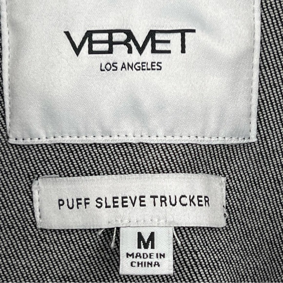 Vervet by Flying Monkey Black Distressed Balloon Puff Sleeve Trucker Jean Jacket - Picture 3 of 15